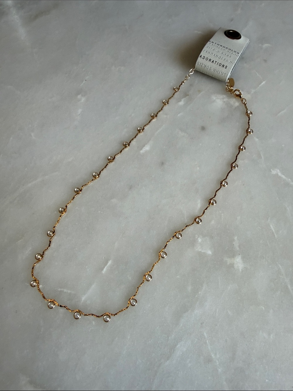 NWT Anthropologie Delicate Crystal Necklace in Gold